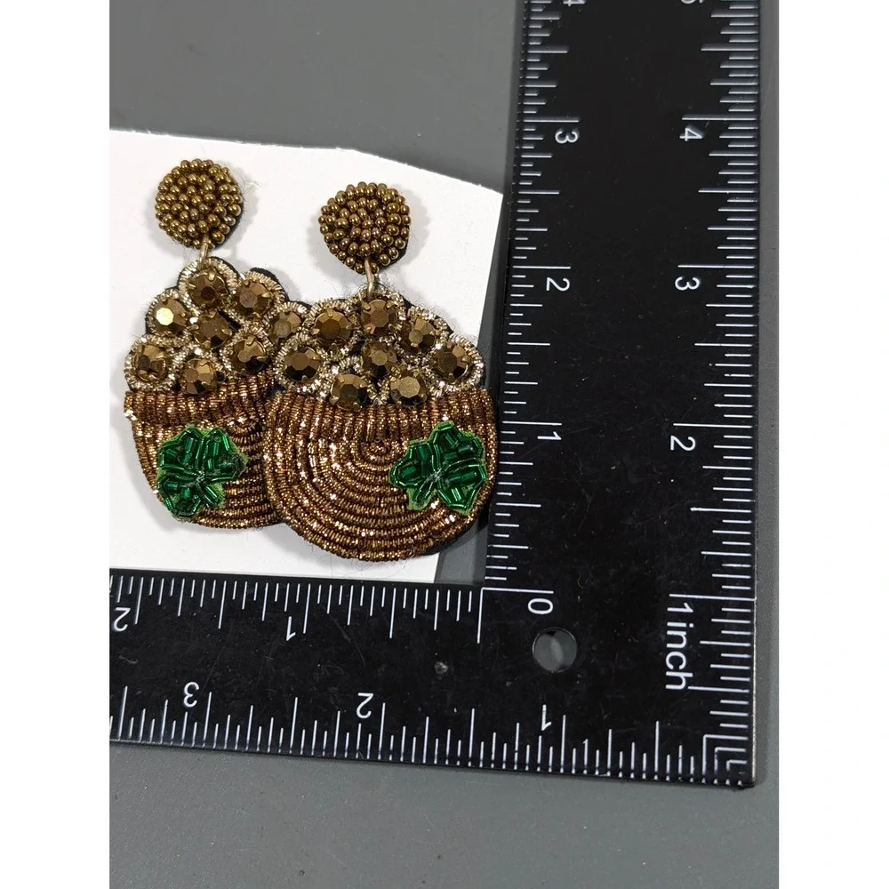 St Patrick's Day Pot of Gold‎ Beaded Statement Earrings Shamrock Dangle NWT